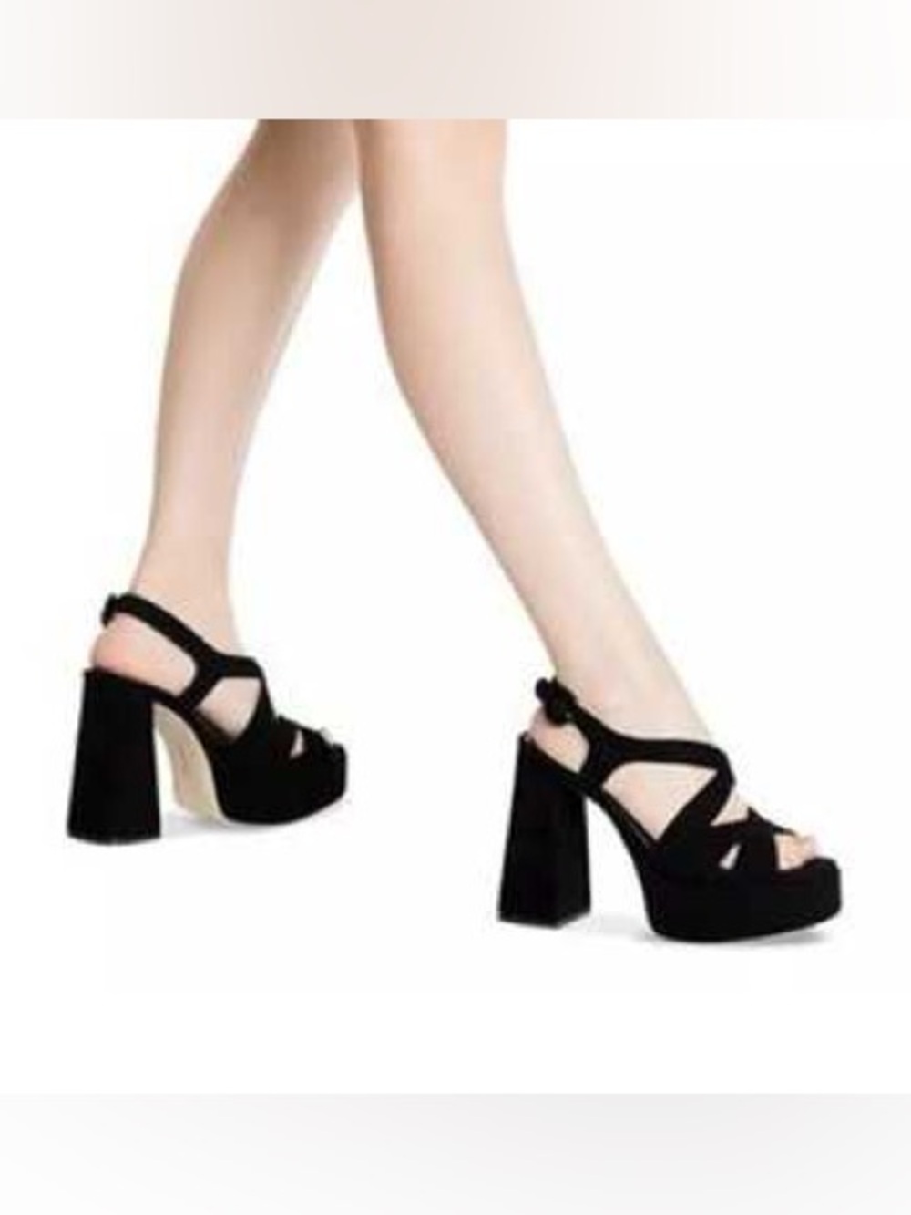 Larroude Bee Black Platform Velvet Sandal Strappy Chunky Heels Size 9.5